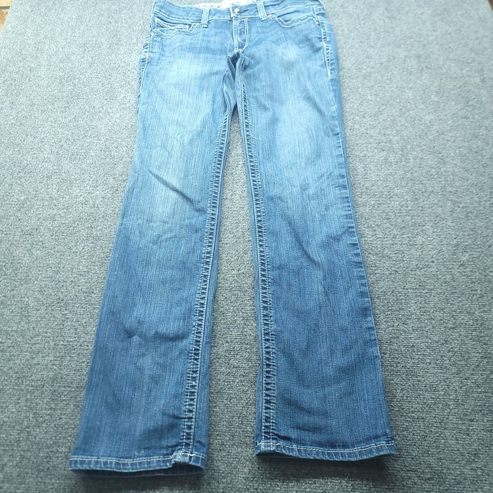 Ariat REAL Straight Icon Jeans 32L Ocean Blue Mid Rise Western Denim AW6529A